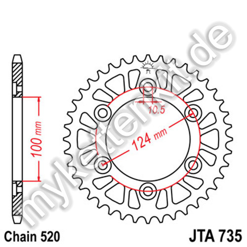 JT Alu-Kettenrad 43 Zähne Teilung 520 silber JTA1303.43 